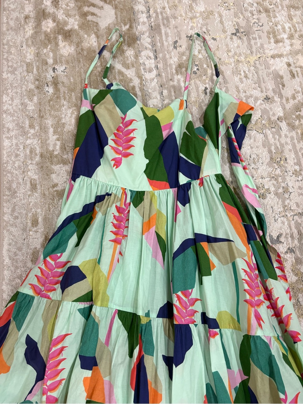 FARM Rio Mint Green Tropical Floral Maxi Dress with Pink & Navy Accents - Picture 2 of 5